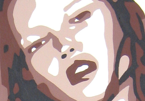 Detailní pohled na ručně malovaný obraz s texturou a kompozicí ženy v pop-art stylu Papilora.