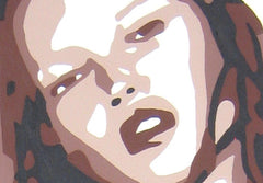 Detailní pohled na ručně malovaný obraz s texturou a kompozicí ženy v pop-art stylu Papilora.