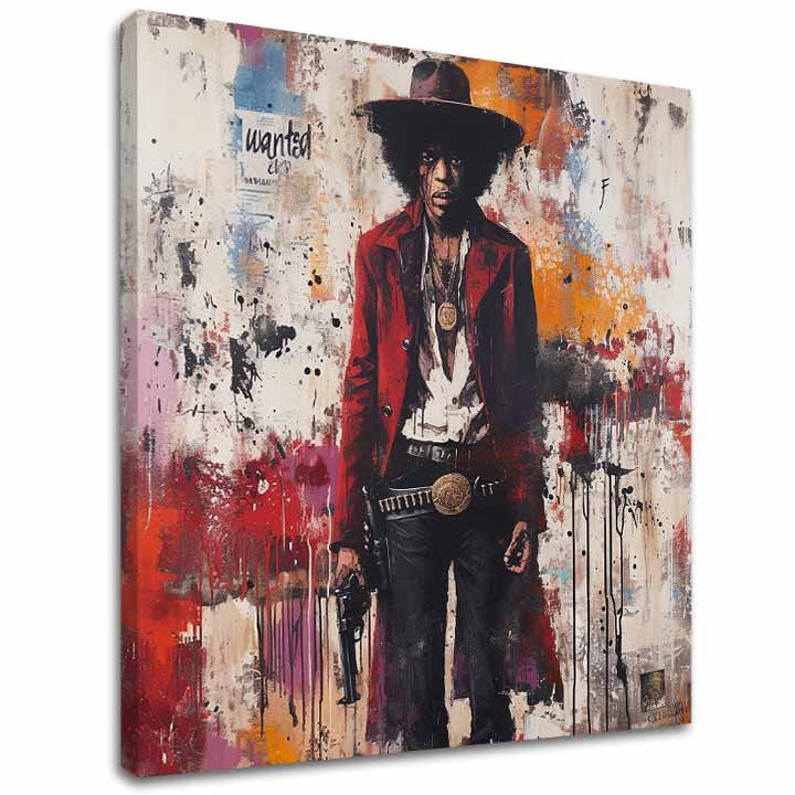 Obraz Jimi Hendrix – syrový grunge pop-art portrét kytarového virtuóza, ručně dotvořený akrylem na plátně