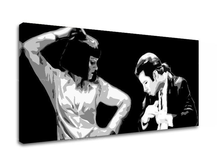 Pop art obraz s motivem Pulp Fiction, muž v obleku, příroda v bílo-černých odstínech | POP Art obraz Pulp Fiction – náhled