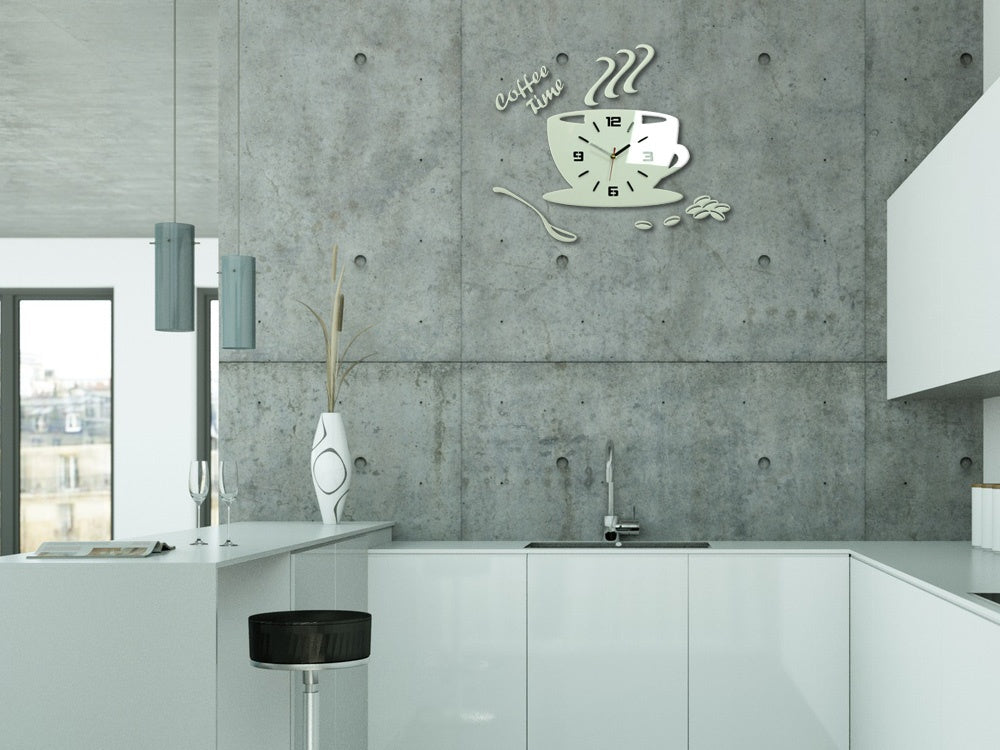 Moderní nástěnné hodiny COFFE TIME 3D WHITE
