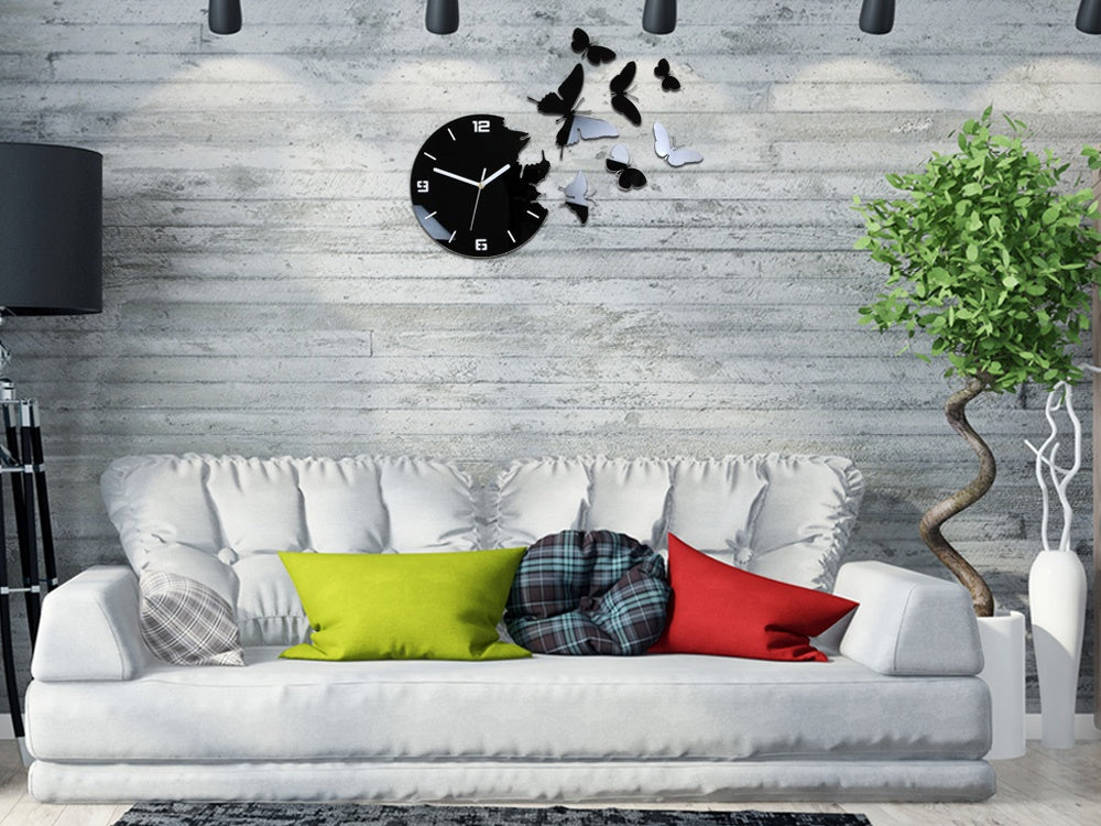 Moderní nástěnné hodiny BUTTERFLIE 3D BLACK